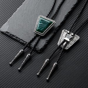 Green Stone Bolo tie, Handcrafted Gemstone-Inspired Bolo Ties, Men&#39;s Bolo Tie with Leather Cord, Gifts for Mom, Anniversary Gifts