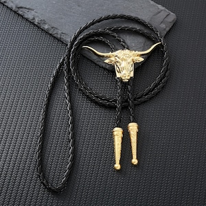 Cowboy Bolo Tie, Gold Bullhead Bolo Tie, Western Bolo Tie, Western Cowboy Bolo Tie for Men, Party Accessories, Anniversary Gifts for Him