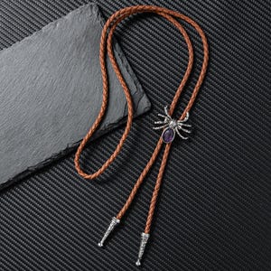 Spider Gem Bolo Tie: Cowboy Western Leather Necklace
