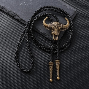 Western Bull Skull Bolo Tie,Bolo Tie with Adjustable Braided Cord, Western Cowboy Bolo Tie for Men, Party Accessories, Anniversary Gifts