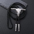 Western Bull Skull Bolo Tie,Bolo Tie with Adjustable Braided Cord, Western Cowboy Bolo Ties, Party Accessories, Wedding Bolo Tie