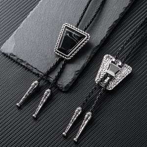Bolo Tie, Handcrafted Gemstone-Inspired Bolo Ties, Men&#39;s Bolo Tie, Black Stone Bolo Tie with Leather Cord,Cowboy Necktie Accessories