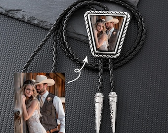 Custom Photo Bolo Tie, Gemstone Inspired Leather Cowboy Necktie