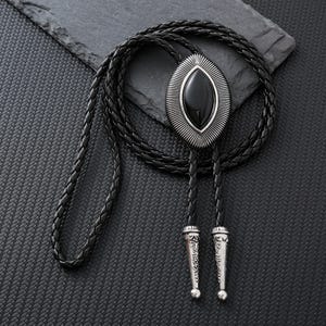 Wedding Bolo Tie, Handcrafted Gemstone-Inspired Bolo Ties, Men&#39;s Bolo Tie, Black Stone Bolo Tie - Gifts for Him, Bolo Tie for Husband