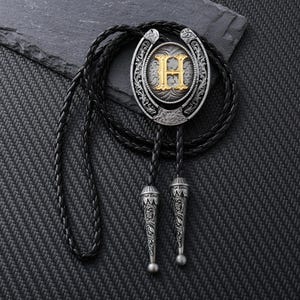 Corbata de bolo de metal con letra H, regalo para padrinos de boda, estilo vaquero vintage, para niño, regalo para él, para boda.