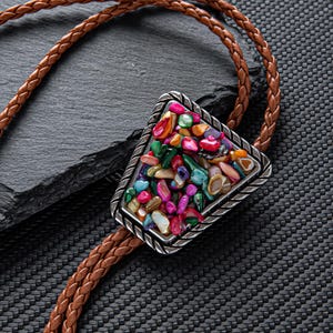 Crystal Gemstone Bolo Tie: Artisan Leather Cord Necklace