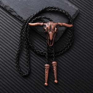Western Bull Skull Bolo Tie, Wedding Bolo Tie,Bolo Tie with Adjustable Braided Cord, Western Cowboy Bolo Ties, Bolo Ties for Groomsmen