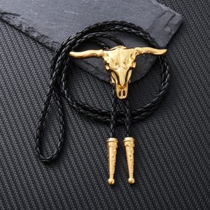Western Bull Skull Bolo Tie, Wedding Bolo Tie,Bolo Tie with Adjustable Braided Cord, Western Cowboy Bolo Ties, Groomsmen Bolo Ties, Gift
