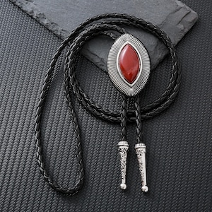 Wedding Bolo Tie, Handcrafted Gemstone-Inspired Bolo Ties, Women&#39;s Bolo Tie, Red Stone Bolo Tie, Pink Agate Bolo Tie, Gift for Her