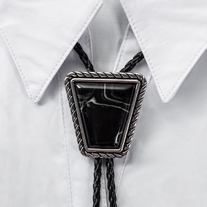 Bolo Tie, Handcrafted Gemstone-Inspired Bolo Ties, Men&#39;s Bolo Tie, Black Stone Bolo Tie-bolo tie for men, Anniversary Gifts,Wedding Bolo Tie