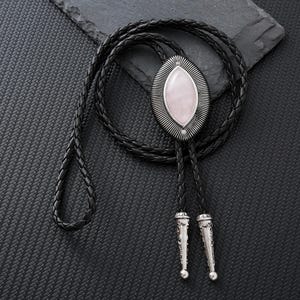 Wedding Bolo Tie, Handcrafted Gemstone-Inspired Bolo Ties, Women&#39;s Bolo Tie, Black Stone Bolo Tie - Gifts for Him, Pink Agate Bolo Tie, Gift