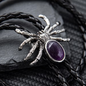 Bolo Ties, Spider Gem Bolo Tie, Bolo Tie with Leather Cord, Women Bolo Tie,Bolo Tie Necklace, Party Accessories, Gift for Her, Wedding Gift