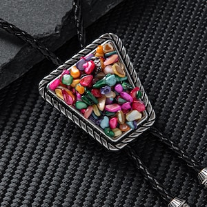 Rainbow Crystal Bolo Tie: Leather Cord Necklace, Artisan Wedding Jewelry