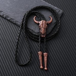 Bull Skull Bolo Tie, Bolo Tie, Bolo Tie with Adjustable Braided Cord, Western Cowboy Bolo Ties, Party Accessories, Wedding Bolo Tie, Gifts
