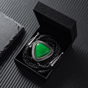 Bolo Tie, Wedding Bolo Tie, Handmade Green Agate Stone Bolo Ties, Women&#39;s Necklace, Western Bolo Tie, Anniversary Gift, Gift for Her