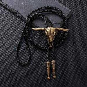 Bolo Ties, Western Bull Skull Bolo Tie, Bolo Tie with Adjustable Braided Cord, Party Accessories, Wedding Bolo Tie, Gift for Him