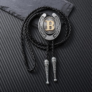 Corbata de bolo de metal B con letra, regalo para padrinos de boda, estilo vaquero vintage, estilo vaquero occidental, regalo para él o para bodas.