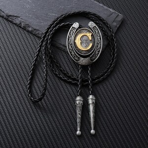 Men's Western Bolo Tie - Skull & Flower Design, Silver Tone Metal Slide, Genuine Leather Cord (21")
