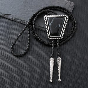 Bolo Tie, Handcrafted Gemstone-Inspired Bolo Ties, Men&#39;s Bolo Tie, Black Stone Bolo Tie - Gifts for Him, Leather Cowboy Necktie Accessories