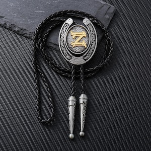 Corbata de bolo de Metal-Z con letra, regalo para padrinos de boda, estilo vaquero vintage, regalo para él, regalo de boda, corbata de bolo para boda
