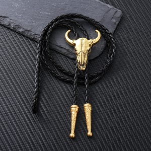 Western Bull Skull Bolo Tie,Bolo Tie with Adjustable Braided Cord, Western Cowboy Bolo Ties, Party Accessories, Wedding Bolo Tie, Gifts