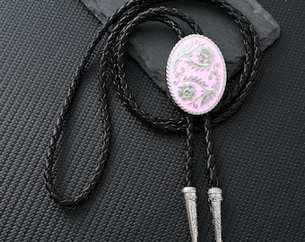 Corbata bolo rosa para mujer, corbata bolo para boda, corbata bolo para mujer, corbata bolo con flores talladas, corbata bolo hecha a mano - Regalos para ella, regalos de Navidad