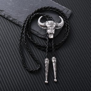 Western Bull Skull Bolo Tie, Bolo Tie with Adjustable Braided Cord, Western Cowboy Bolo Tie for Men, Party Accessories, Wedding Gifts