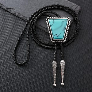 Bolo Tie, Handcrafted Green Stone Bolo Ties, Men&#39;s Bolo Tie, Black Stone Bolo Tie - Gifts for Him, Leather Cowboy Necktie Accessories