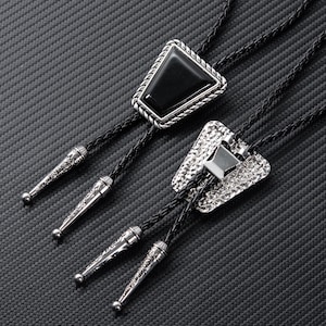 Bolo Tie, Black Stone Bolo Tie - Gifts for Him, Handcrafted Gemstone-Inspired Bolo Ties, Bolo Tie with Adjustable Leather Cord, Gift for Him