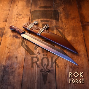 Hand Forged Viking Seax Knife With Wooden Scabbard, Unique Viking Gift For Dad, Anniversary Gift For Him, Birthday for Him, Christmas Gift