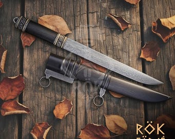 Handgeschmiedetes Wikinger Sax Messer mit Holzscheide, personalisiertes Messer für Papa, Geburtstagsgeschenk, Jubiläumsgeschenk für ihn, Vatertagsgeschenk
