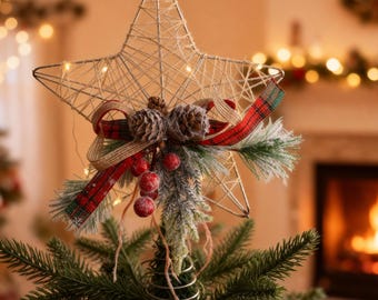Star Christmas Tree Topper, Rustic Christmas Tree Topper, Farmhouse Tree Topper, Star Tree Topper, Lighted Tree Topper, Pinecone Tree Topper