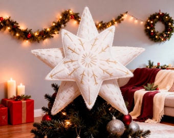 Felt Christmas Tree Topper, Felt Star Tree Topper, Handmade Tree Topper, White Felt Star Topper,Soft Felt tree Topper,Scandinavian Felt Star
