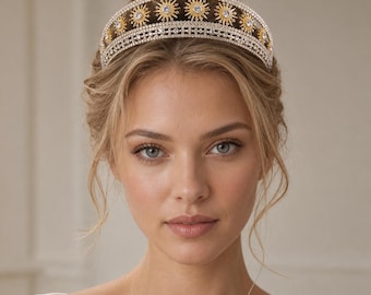 Baroque Bridal Crown, Crystal Bridal Tiara, Gold Wedding Crown, Princess Tiara, Rhinestone Bridal Headpiece, Korean Style Wedding Crown