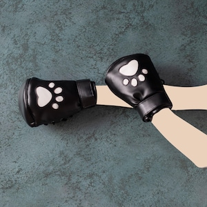 Set of leather fist mitts, Animal pads, Black safety mittens, Bondage mitts, Soft padded mittens, Restraining mittens, Hand restraints, Mature