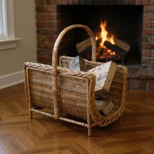 Wicker firewood basket, Woven fireplace basket, Wicker log holder, Firewood storage basket, Log holder fireplace, Natural log basket
