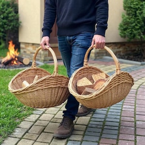 Wicker firewood basket, Firewood basket indoor, Wicker log holder, Firewood storage basket, Decorative log basket, Fireplace wood basket