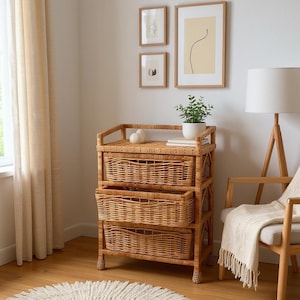 Wicker dresser, Wicker organizer with drawers, Wicker nightstand, Rattan nightstand, Boho dresser, Woven dresser, Wicker storage cabinet