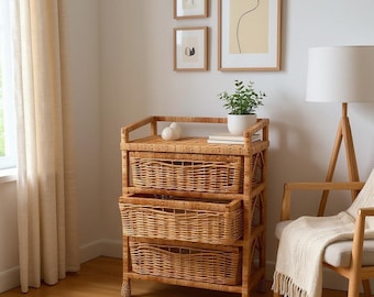 Wicker dresser, Wicker organizer with drawers, Wicker nightstand, Rattan nightstand, Boho dresser, Woven dresser, Wicker storage cabinet