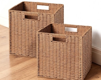 Woven Storage Basket,Rattan Storage Bin,Home Organization Basket,Square Wicker Bin,Shelf Organizer Bin,Entryway Basket,Boho storage basket
