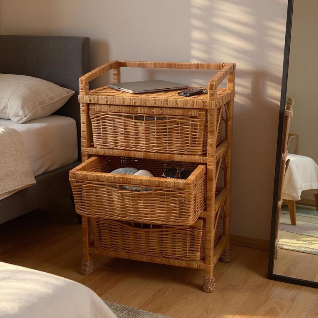 dark brown wicker dresser Dresser, Wicker Chest of Drawers, Wicker Nightstand, Rattan Dresser, Boho Dresser, Woven Dresser, Wicker Furniture, Nightstand With Drawers Color:english violet
