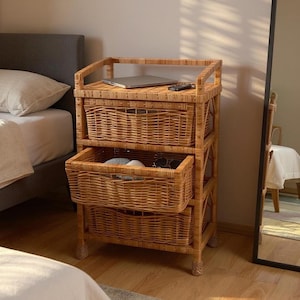 Wicker dresser, Wicker chest of drawers, Wicker nightstand, Rattan dresser, Boho dresser, Woven dresser, Wicker furniture, Nightstand with drawers