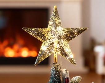 Gold Christmas Tree Topper Lighted, Lighted Gold Star Topper, Gold LED Tree Topper, Christmas Gold Star Topper, Gold Light Up Tree Topper