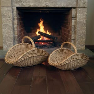 Firewood basket, Wicker log basket, Fireplace wood holder, Firewood storage bin,Firewood carrier,Large woven log basket,Log holder fireplace