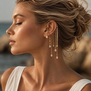 Teardrop Tassel Earrings, Ear Hook Earrings, Crystal Drop Earrings, Bridal Earrings, Wedding Earrings, Long Dangle Earrings, Gold Earrings
