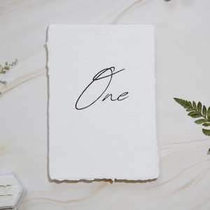 Wedding Table Numbers Handmade Paper Natural Deckled Edges, Minimalist Table Numbers, Minimalist Wedding Decor [Stands Not Included]