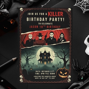 Killer Birthday Party Invitation Horror Movie Theme Editable Template