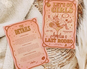 Let's Go Girls Last Rodeo Bachelorette Invitation Template Disco Cowgirl Western Invite