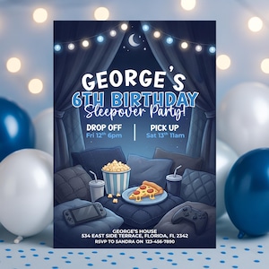 Sleepover Birthday Invitation, Boys Night Gaming Party Sleep Over, Gamer Party, Digital Template, Editable Invite, Canva Instant Download