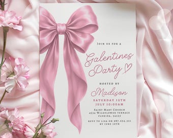 Galentines Party Invitation Pink Bow Girls Night Editable Template